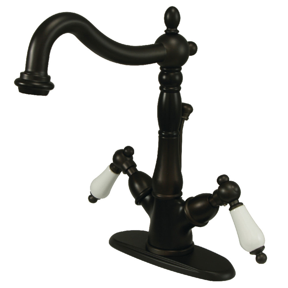 Kingston Brass KS1435PL Heritage Two-Handle Bathroom Faucet with Brass Pop-Up and Cover Plate, Oil Rubbed Bronze - BNGBath