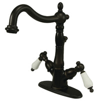 Thumbnail for Kingston Brass KS1435PL Heritage Two-Handle Bathroom Faucet with Brass Pop-Up and Cover Plate, Oil Rubbed Bronze - BNGBath