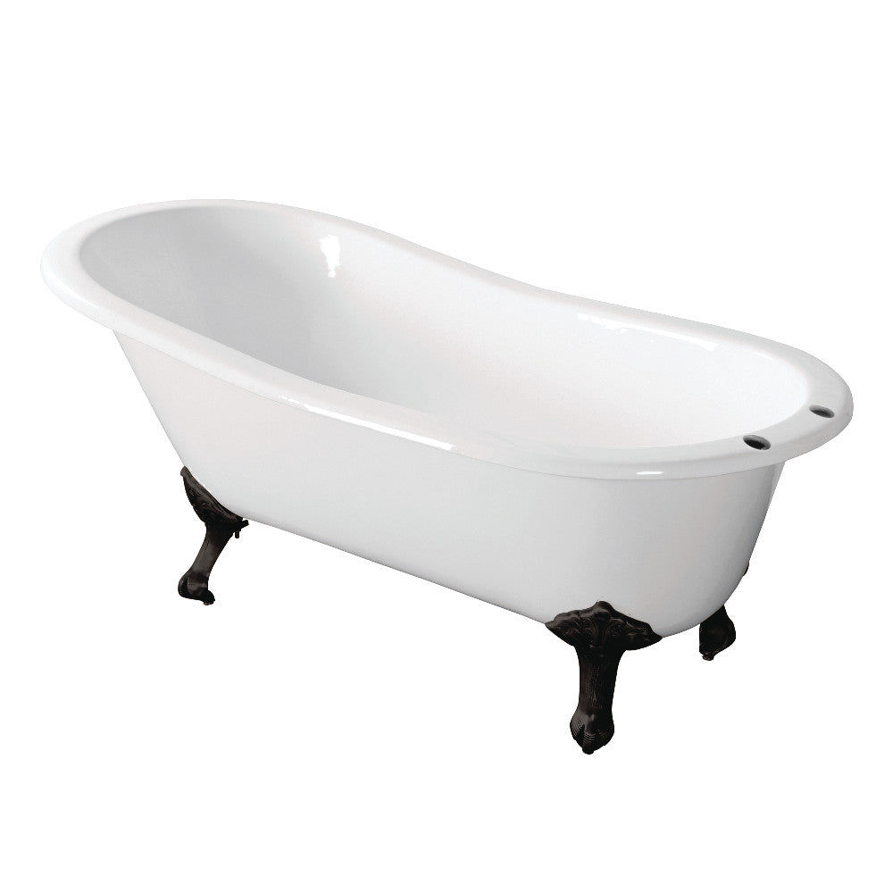 Aqua Eden VCT7D673122ZB0 67-Inch Cast Iron Single Slipper Clawfoot Tub with 7-Inch Faucet Drillings, White/Matte Black - BNGBath