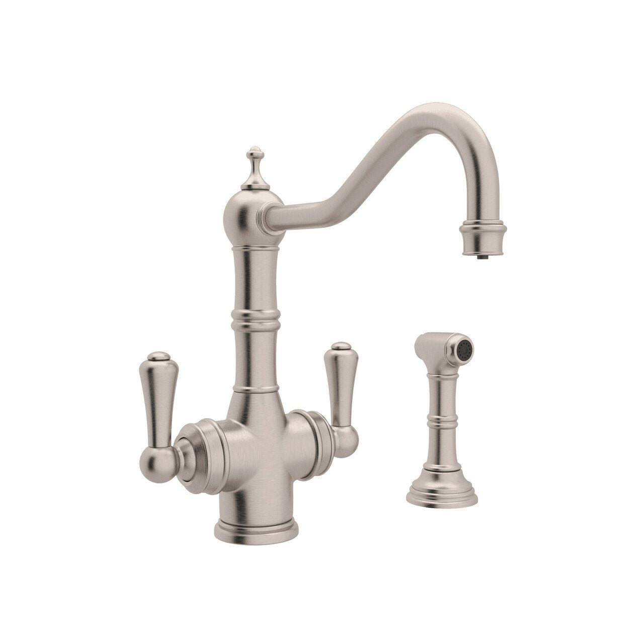 Perrin & Rowe Edwardian Filtration 2-Lever Kitchen Faucet with Sidespray - BNGBath