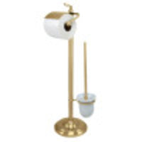 Thumbnail for Kingston Brass CC2012 Pedestal Toilet Paper Holder Stand with Brush, Polished Brass - BNGBath