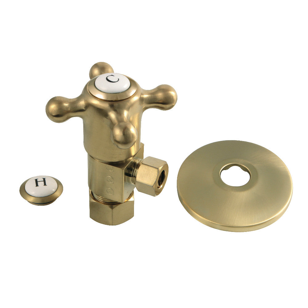 Kingston Brass CD53307BXK 5/8"O.D x 3/8" O.D Anti-Seize Deluxe Quarter Turn Ceramic Hardisc Cartridge Angle Stop with Flange, Brushed Brass - BNGBath