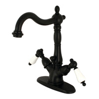 Thumbnail for Kingston Brass KS1430PL Heritage Two-Handle Bathroom Faucet with Brass Pop-Up and Cover Plate, Matte Black - BNGBath