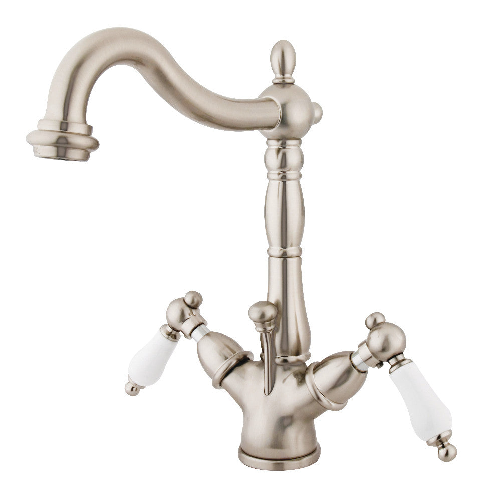 Kingston Brass KS1438PL Heritage Two-Handle Bathroom Faucet with Brass Pop-Up and Cover Plate, Brushed Nickel - BNGBath