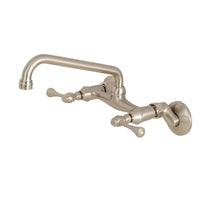 Thumbnail for Kingston Brass KS300SN Two-Handle Adjustable Center Wall Mount Kitchen Faucet, Brushed Nickel - BNGBath