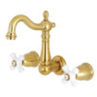 Thumbnail for Kingston Brass KS1227PX 8-Inch Center Wall Mount Bathroom Faucet, Brushed Brass - BNGBath