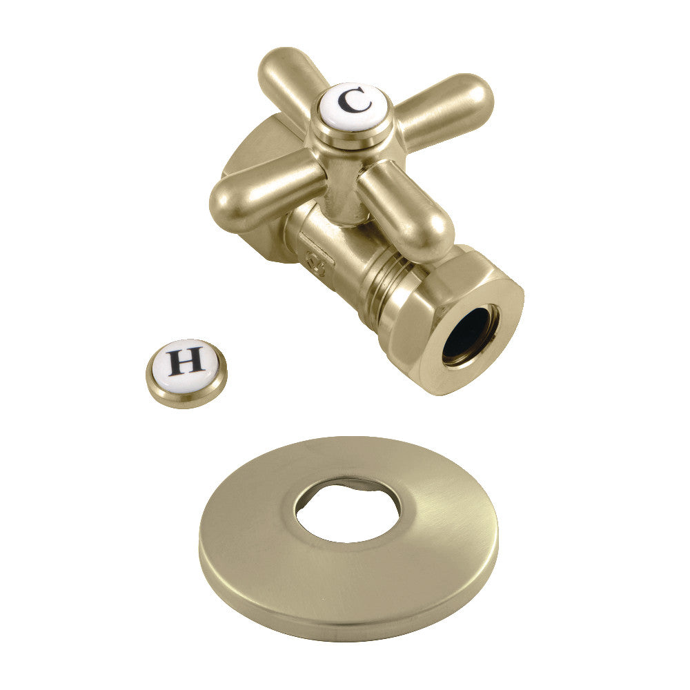 Kingston Brass CC44157XK 1/2-Inch FIP X 1/2-Inch or 7/16-Inch Slip Joint Quarter-Turn Straight Stop Valve with Flange, Brushed Brass - BNGBath