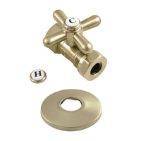Thumbnail for Kingston Brass CC44157XK 1/2-Inch FIP X 1/2-Inch or 7/16-Inch Slip Joint Quarter-Turn Straight Stop Valve with Flange, Brushed Brass - BNGBath