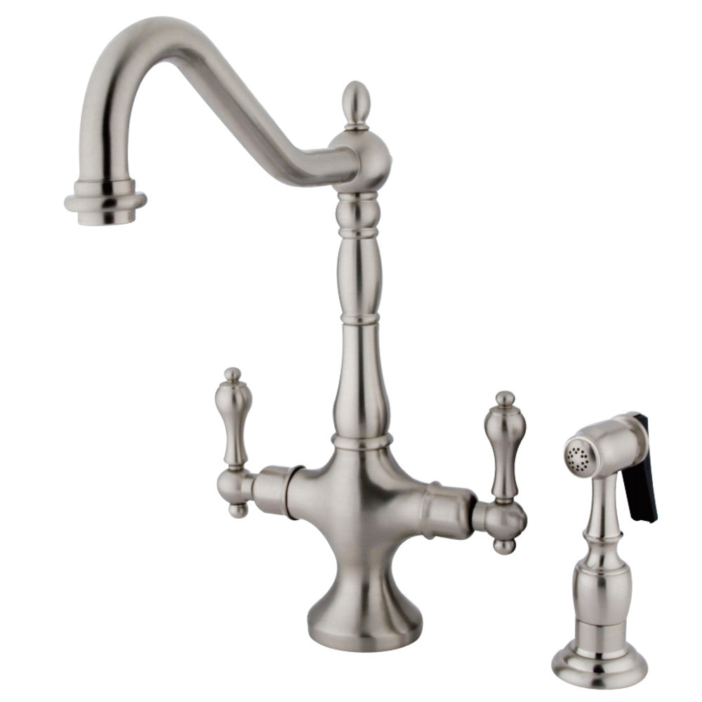 Kingston Brass KS1778ALBS Heritage 2-Handle Kitchen Faucet with Brass Sprayer, Brushed Nickel - BNGBath