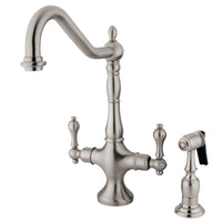 Thumbnail for Kingston Brass KS1778ALBS Heritage 2-Handle Kitchen Faucet with Brass Sprayer, Brushed Nickel - BNGBath