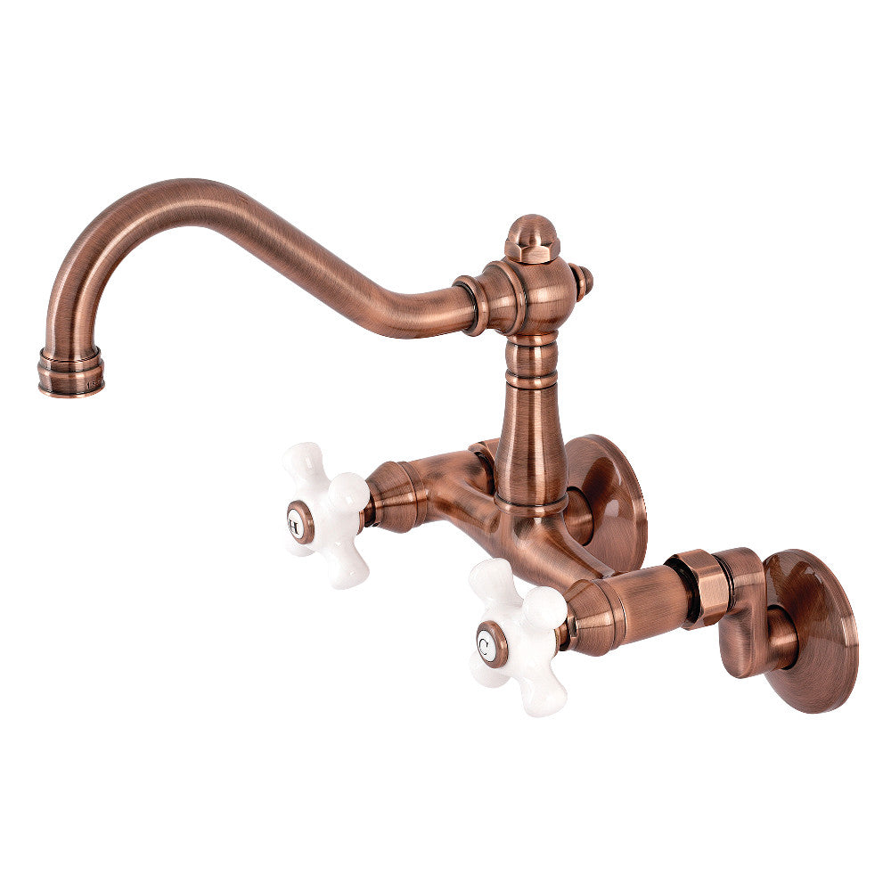 Kingston Brass KS322PXAC Vintage 6" Adjustable Center Wall Mount Kitchen Faucet, Antique Copper - BNGBath