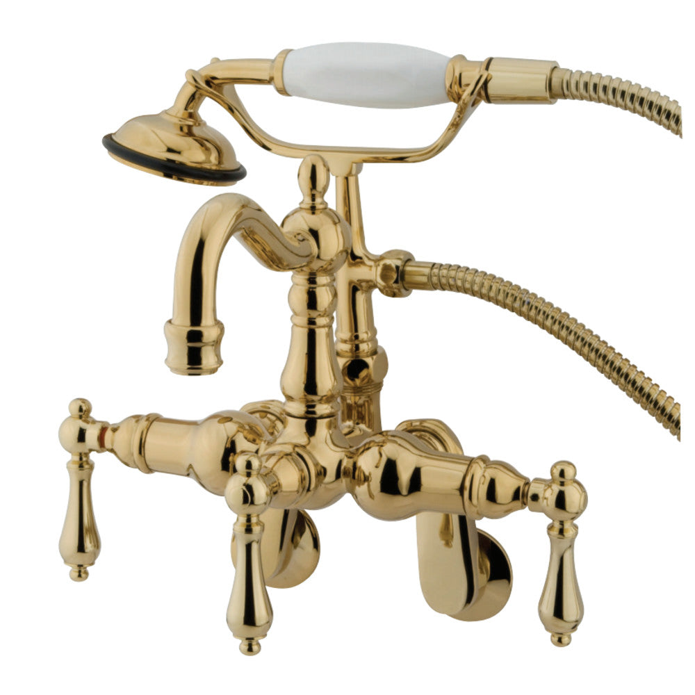 Kingston Brass CC1301T2 Vintage Adjustable Center Wall Mount Tub Faucet with Hand Shower, Polished Brass - BNGBath