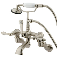 Thumbnail for Kingston Brass CC457T8 Vintage Adjustable Center Wall Mount Tub Faucet with Hand Shower, Brushed Nickel - BNGBath