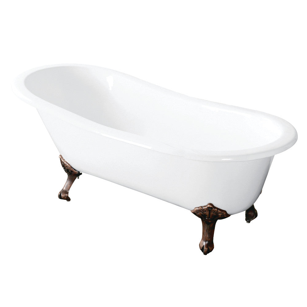 Aqua Eden VCTND5731B6 57-Inch Cast Iron Slipper Clawfoot Tub without Faucet Drillings, White/Naples Bronze - BNGBath