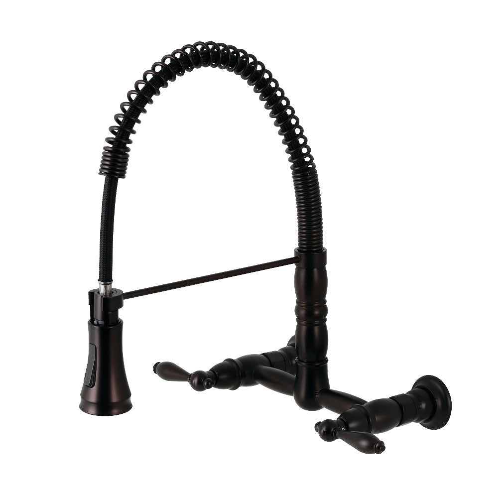 Gourmetier GS1245AL Heritage Two-Handle Wall-Mount Pull-Down Sprayer Kitchen Faucet, Oil Rubbed Bronze - BNGBath