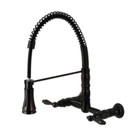 Thumbnail for Gourmetier GS1245AL Heritage Two-Handle Wall-Mount Pull-Down Sprayer Kitchen Faucet, Oil Rubbed Bronze - BNGBath