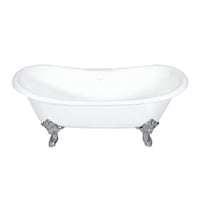 Thumbnail for Aqua Eden VCT7DS7231NL1 72-Inch Cast Iron Double Slipper Clawfoot Tub with 7-Inch Faucet Drillings, White/Polished Chrome - BNGBath