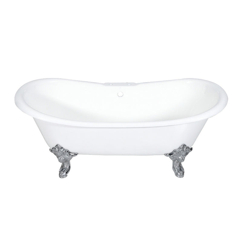 Aqua Eden VCT7DS7231NL1 72-Inch Cast Iron Double Slipper Clawfoot Tub with 7-Inch Faucet Drillings, White/Polished Chrome - BNGBath
