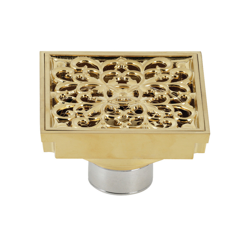 Kingston Brass BSF9771BB Watercourse Scroll 4" Square Grid Shower Drain, Brushed Brass - BNGBath