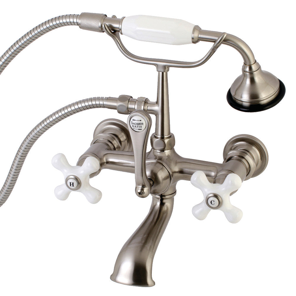 Kingston Brass AE559T8 Aqua Vintage 7-Inch Wall Mount Tub Faucet with Hand Shower, Brushed Nickel - BNGBath
