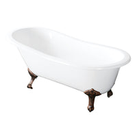 Thumbnail for Aqua Eden VCTND5431B6 54-Inch Cast Iron Slipper Clawfoot Tub without Faucet Drillings, White/Naples Bronze - BNGBath
