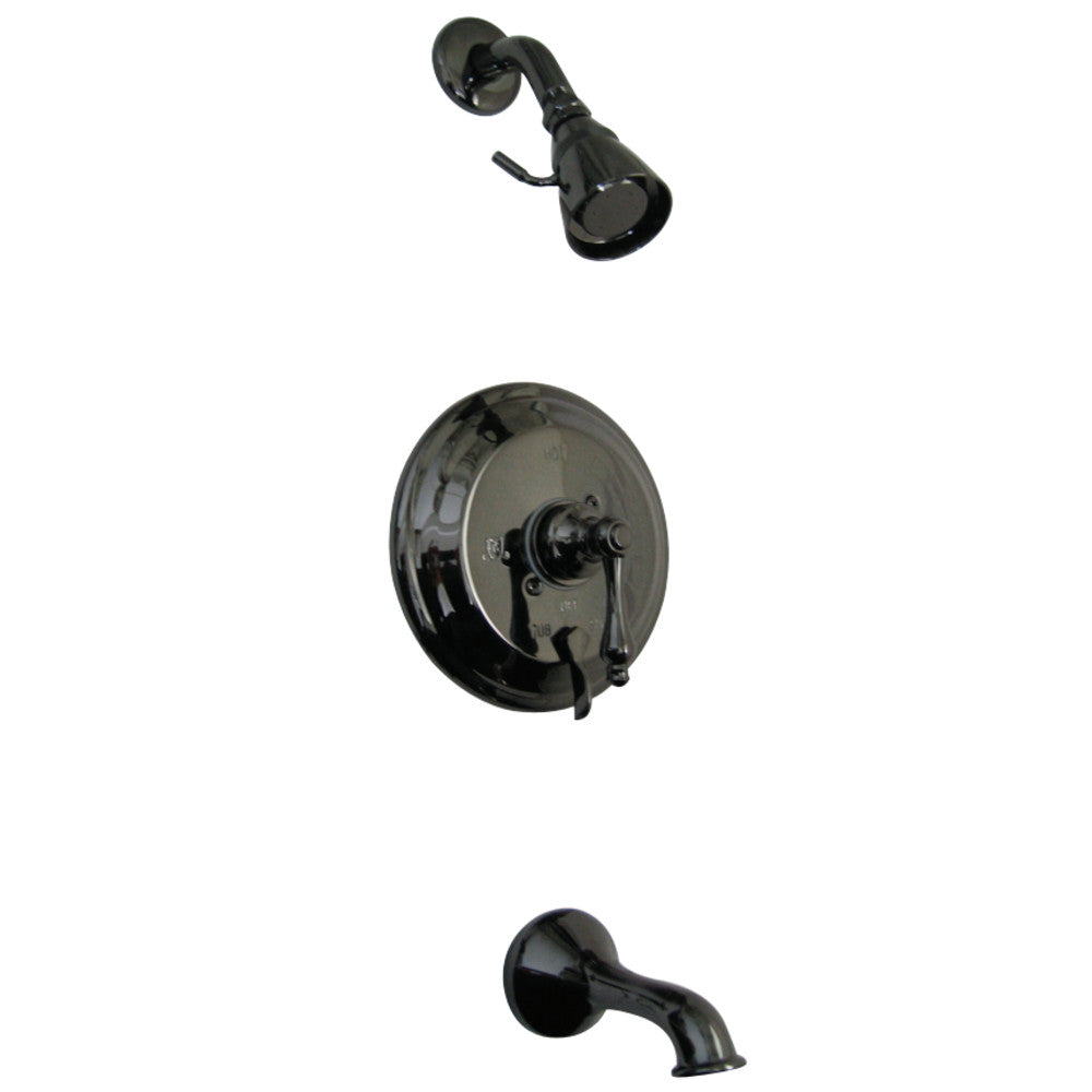 Kingston Brass NB36300AL Water Onyx Pressure Balanced Tub & Shower Faucet with Metal Lever Handle and Vintage Spout, Black Stainless Steel - BNGBath