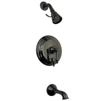 Thumbnail for Kingston Brass NB36300AL Water Onyx Pressure Balanced Tub & Shower Faucet with Metal Lever Handle and Vintage Spout, Black Stainless Steel - BNGBath