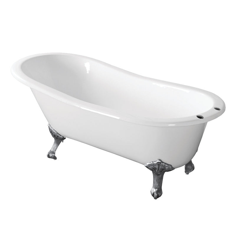 Aqua Eden VCT7D673122ZB1 67-Inch Cast Iron Single Slipper Clawfoot Tub with 7-Inch Faucet Drillings, White/Polished Chrome - BNGBath