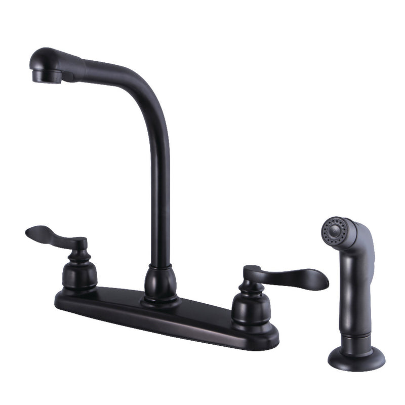 Kingston Brass FB755NFLSP NuWave French 8-Inch Centerset Kitchen Faucet with Sprayer, Oil Rubbed Bronze - BNGBath