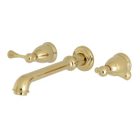 Thumbnail for Kingston Brass KS7122BL 8-Inch Center Wall Mount Bathroom Faucet, Polished Brass - BNGBath