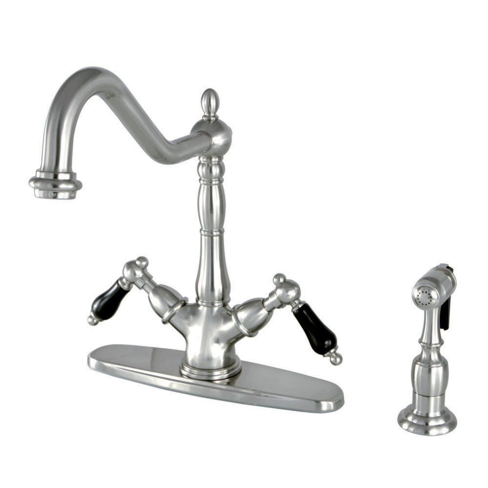 Kingston Brass KS1238PKLBS 8" Centerset Deck Mount Kitchen Faucet with Brass Sprayer, Brushed Nickel - BNGBath