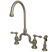 Thumbnail for Kingston Brass KS7798ALBS English Country Kitchen Bridge Faucet with Brass Sprayer, Brushed Nickel - BNGBath