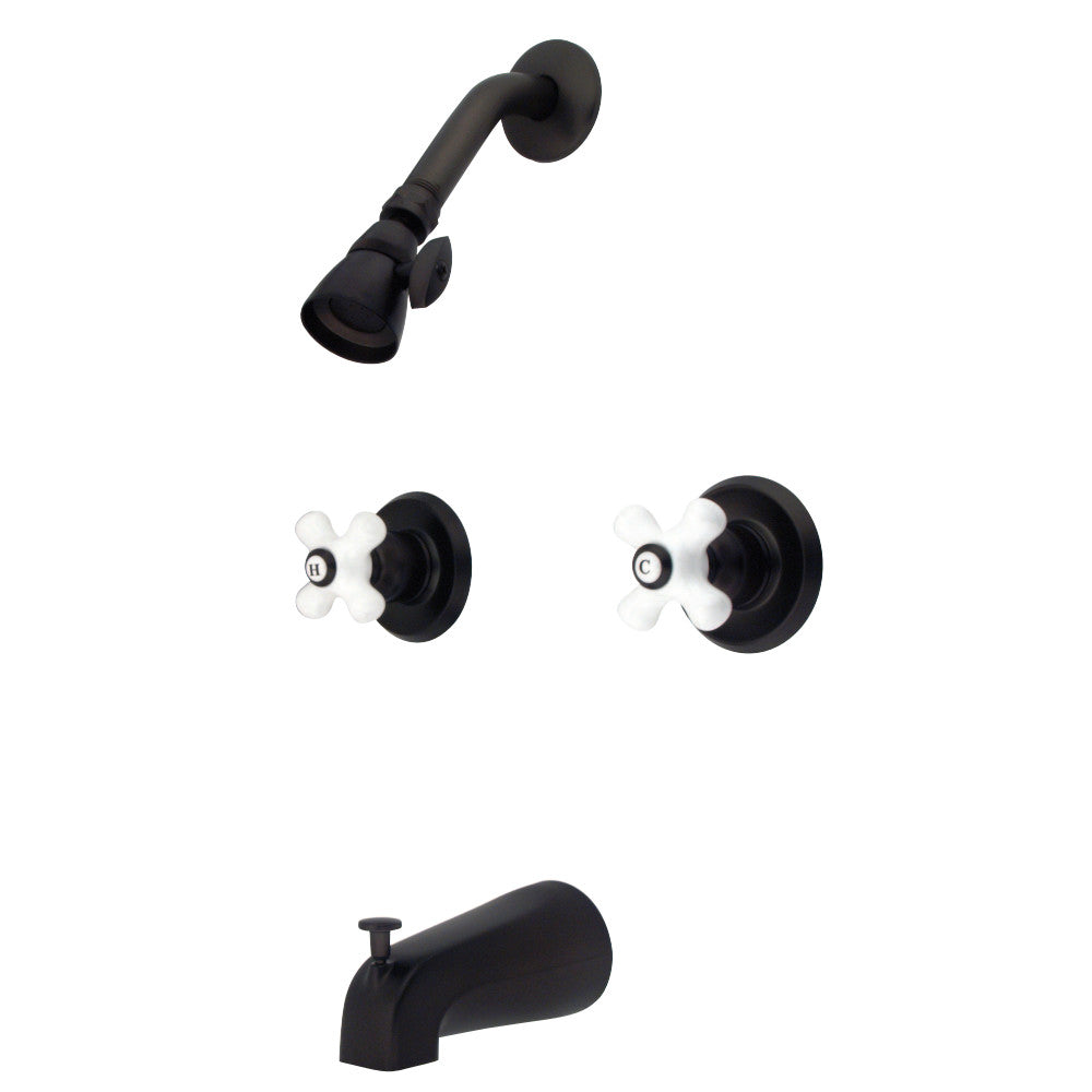 Kingston Brass KB245PX Magellan Tub & Shower Faucet with Porcelain Handles, Oil Rubbed Bronze - BNGBath