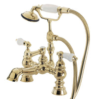 Thumbnail for Kingston Brass CC1154T2 Vintage 7-Inch Deck Mount Tub Faucet with Hand Shower, Polished Brass - BNGBath