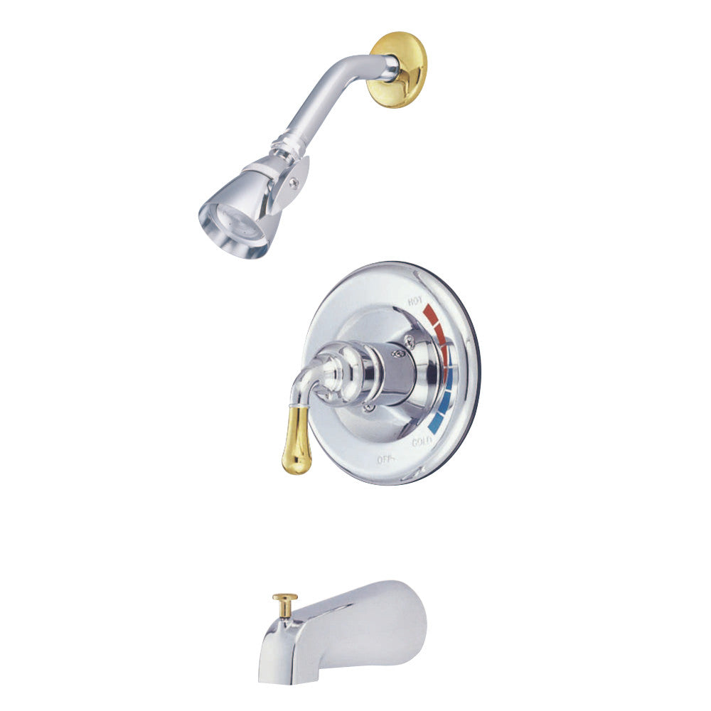 Kingston Brass GKB634 Water Saving Magellan Tub and Shower Faucet with Water Savings Showerhead, Polished Chrome with Polished Brass - BNGBath
