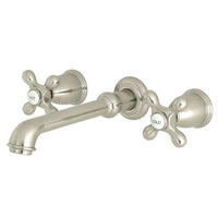 Thumbnail for Kingston Brass KS7128AX English Country Two-Handle Wall Mount Bathroom Faucet, Brushed Nickel - BNGBath
