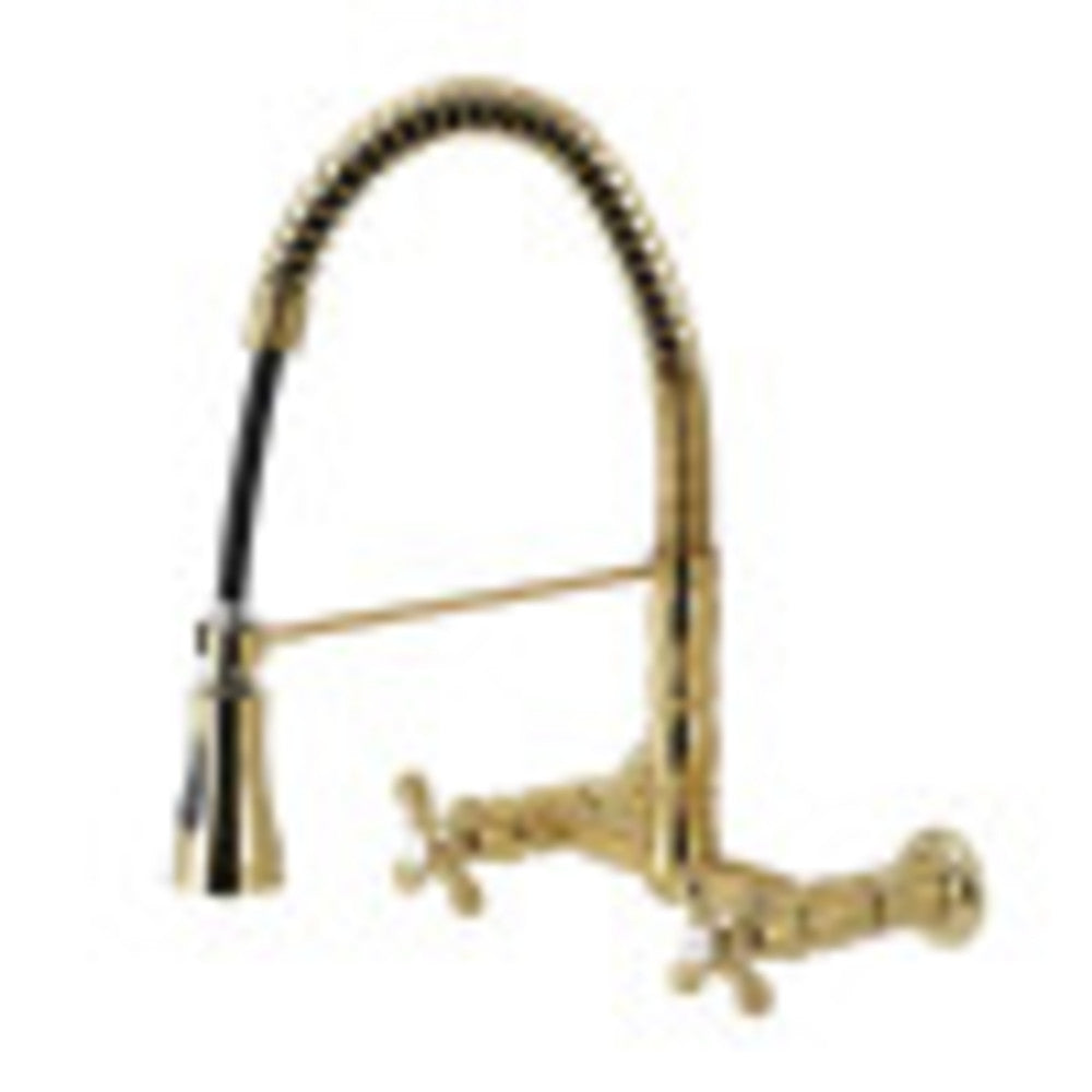 Gourmetier GS1247AX Heritage Two-Handle Wall-Mount Pull-Down Sprayer Kitchen Faucet, Brushed Brass - BNGBath