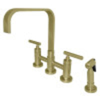Thumbnail for Kingston Brass KS8257CMLBS Manhattan 2-Handle Kitchen Faucet with Brass Side Sprayer, Brushed Brass - BNGBath