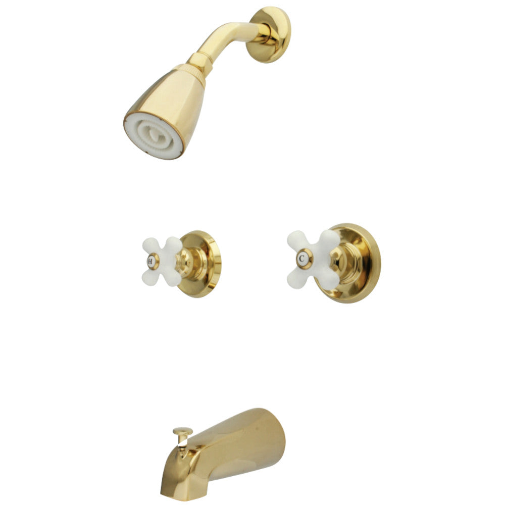 Kingston Brass KB242PX Magellan Tub & Shower Faucet with Porcelain Handles, Polished Brass - BNGBath