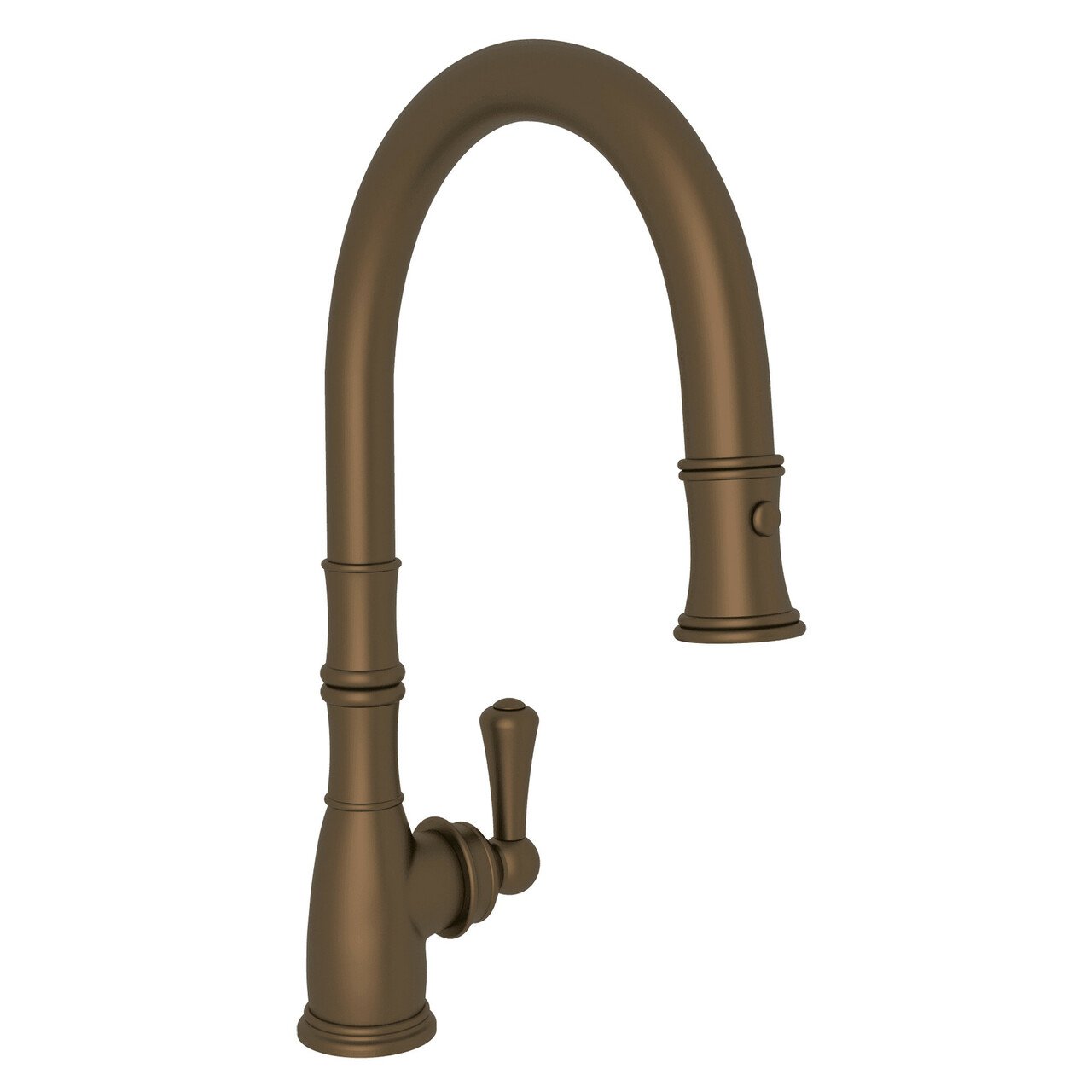 Perrin & Rowe Georgian Era Bridge Kitchen Faucet with Sidespray -  Unlacquered Brass with Metal Lever Handle