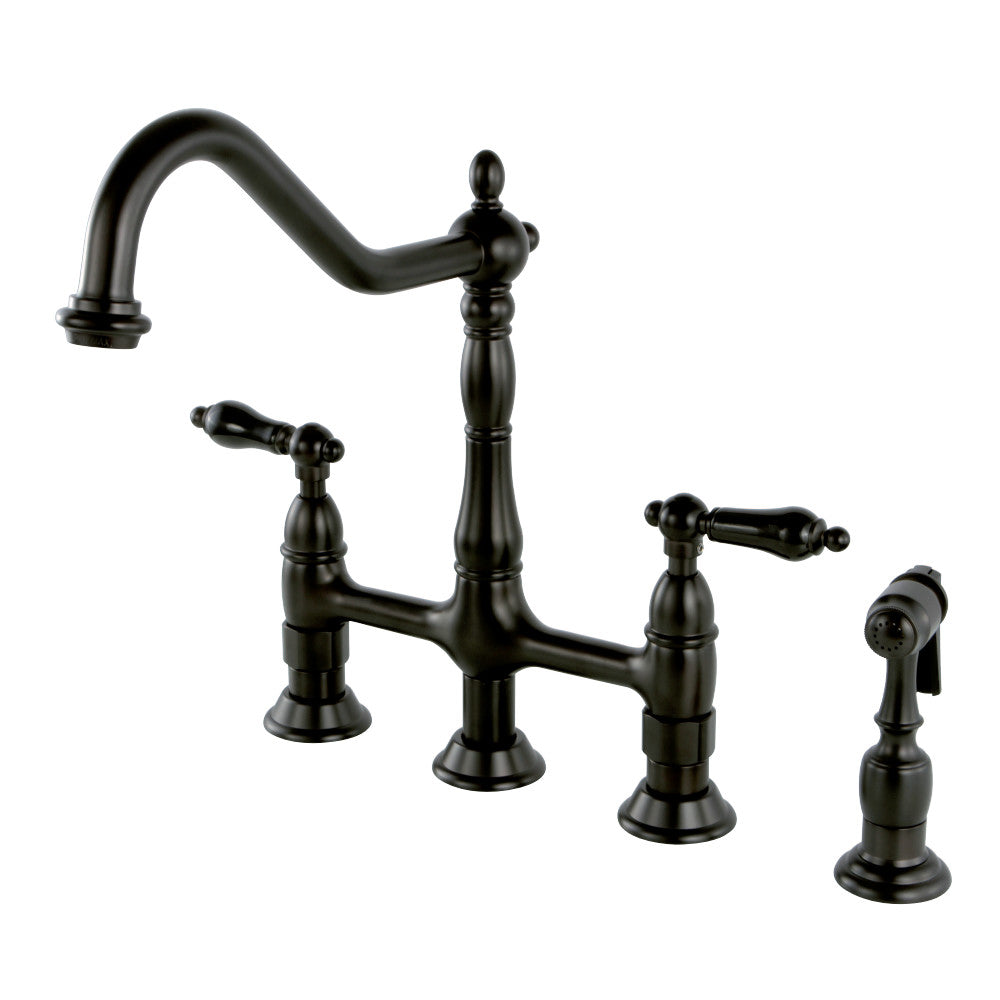 Kingston Brass KS1275PKLBS Duchess Bridge Kitchen Faucet with Brass Sprayer, Oil Rubbed Bronze - BNGBath