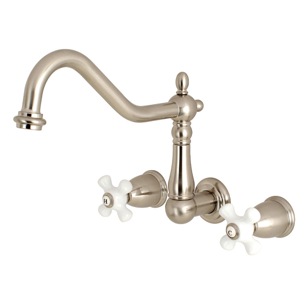 Kingston Brass KS1028PX Heritage Wall Mount Tub Faucet, Brushed Nickel - BNGBath