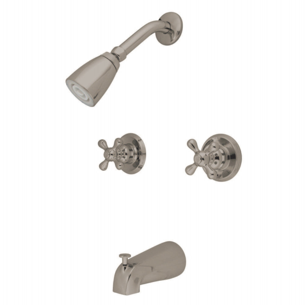 Kingston Brass KB248AX Magellan Twin Handle Tub & Shower Faucet With Decor Cross Handle, Brushed Nickel - BNGBath