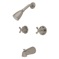 Thumbnail for Kingston Brass KB248AX Magellan Twin Handle Tub & Shower Faucet With Decor Cross Handle, Brushed Nickel - BNGBath