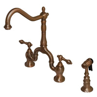 Thumbnail for Kingston Brass KS775ALBSAC English Country Kitchen Bridge Faucet with Brass Sprayer, Antique Copper - BNGBath