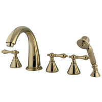 Thumbnail for Kingston Brass KS23625AL Roman Tub Faucet 5 Pieces with Hand Shower, Polished Brass - BNGBath
