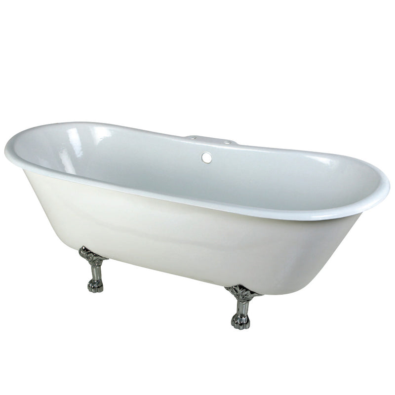 Aqua Eden VCT7D6728NH1 67-Inch Cast Iron Double Slipper Clawfoot Tub with 7-Inch Faucet Drillings, White/Polished Chrome - BNGBath
