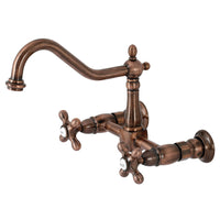 Thumbnail for Kingston Brass KS124AXAC Heritage Two-Handle Wall Mount Bridge Kitchen Faucet, Antique Copper - BNGBath