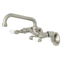 Thumbnail for Kingston Brass KS513SN Kingston Two Handle Wall Mount Kitchen Faucet, Brushed Nickel - BNGBath