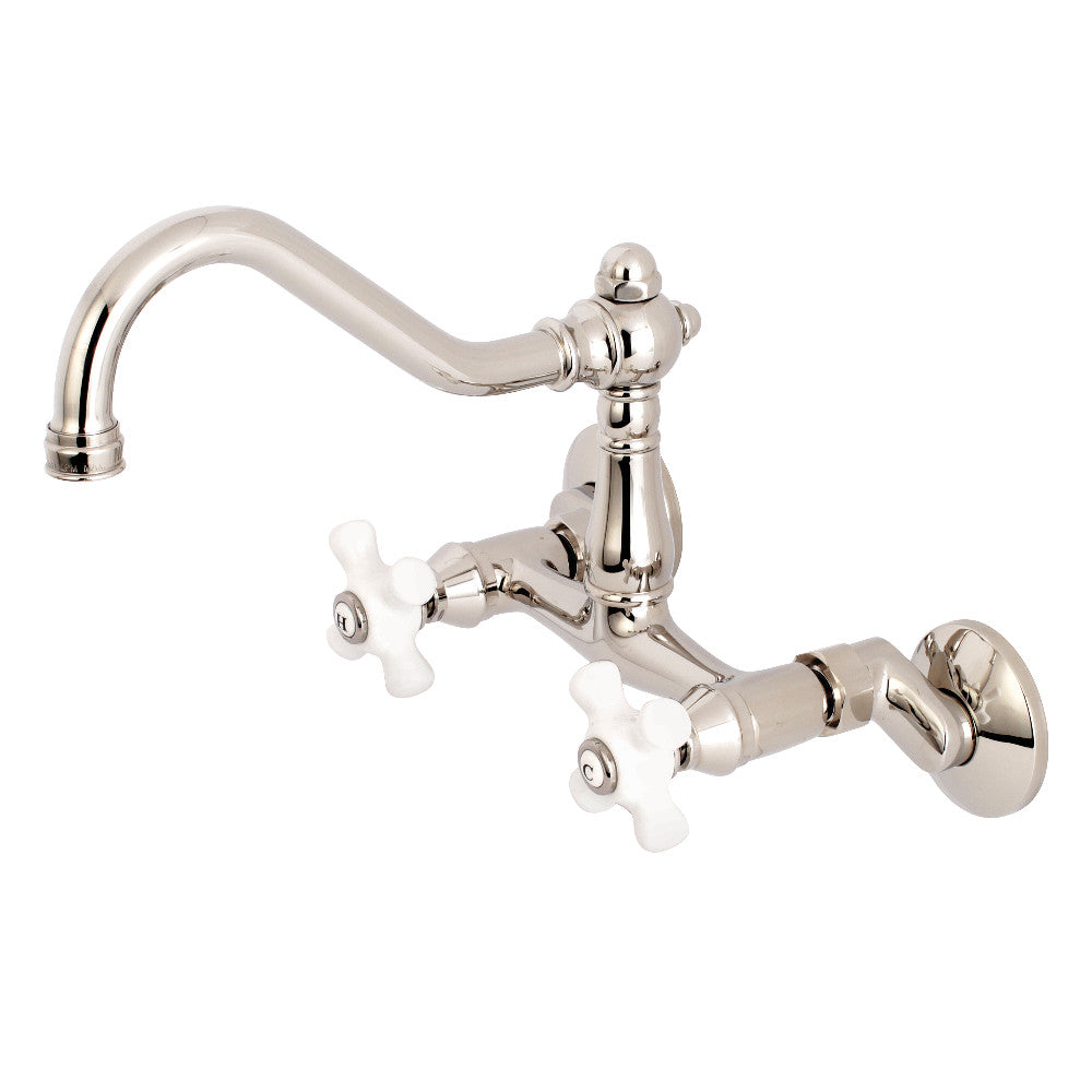 Kingston Brass KS3226PX Vintage 6" Adjustable Center Wall Mount Kitchen Faucet, Polished Nickel - BNGBath